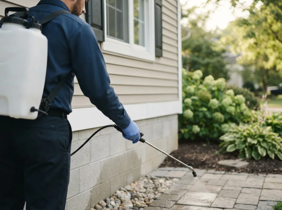 Pest control technician inspecting a home in Irene, TX